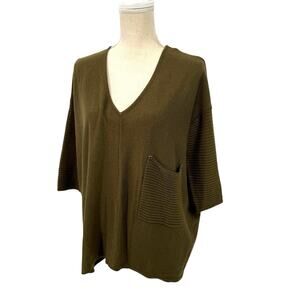 Kerisma Raven Top S/M Olive Green Knit Mercerized Wool V Neck Relaxed Minimalist